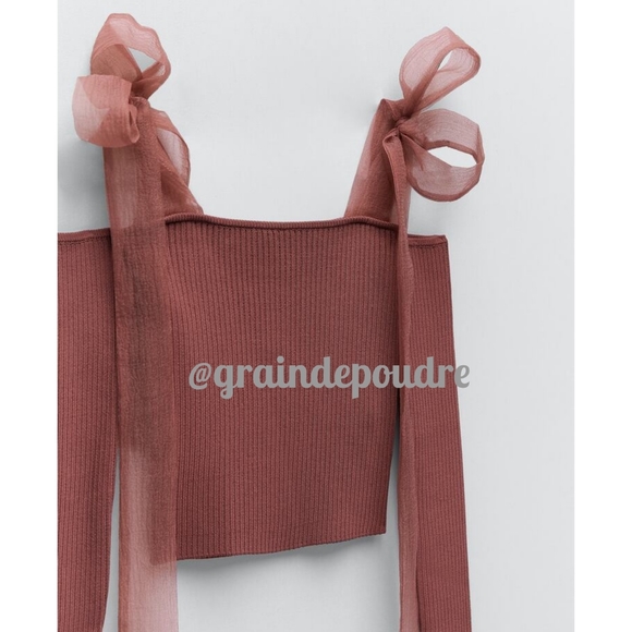 Rare Zara Organza Tie Cold Shoulder Ballet Top M - Picture 6 of 9